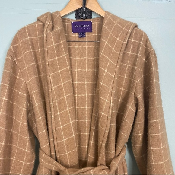 Ralph Lauren Purple Label Plaid Tan Camel Color Cashmere Duster Robe 8 Sweater - Picture 3 of 14
